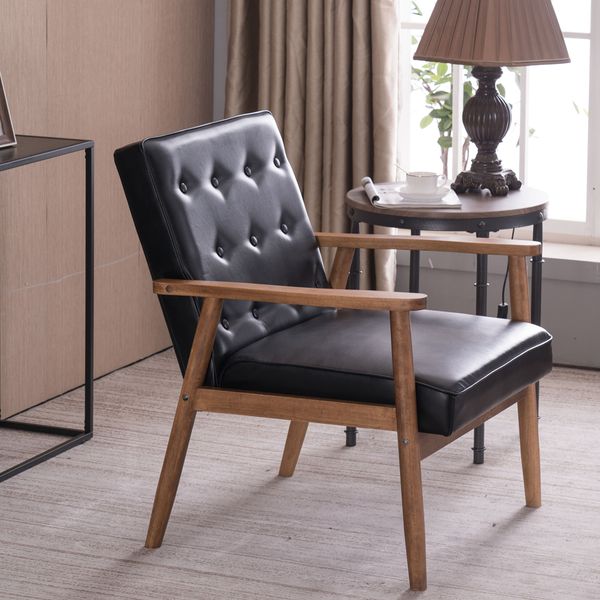 

75 x 69 x 84cm retro modern wooden single chair black pu