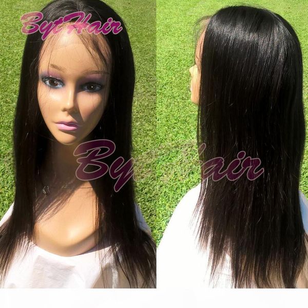 

bythair silky straight full lace human hair wigs remy hair lace front wig 130 density with baby hair natural hairline bleached knots, Black;brown