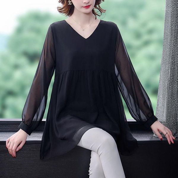 

women blouse shirt 2021korean style plus size women blouse shirt long sleeve white solid loose long version casual