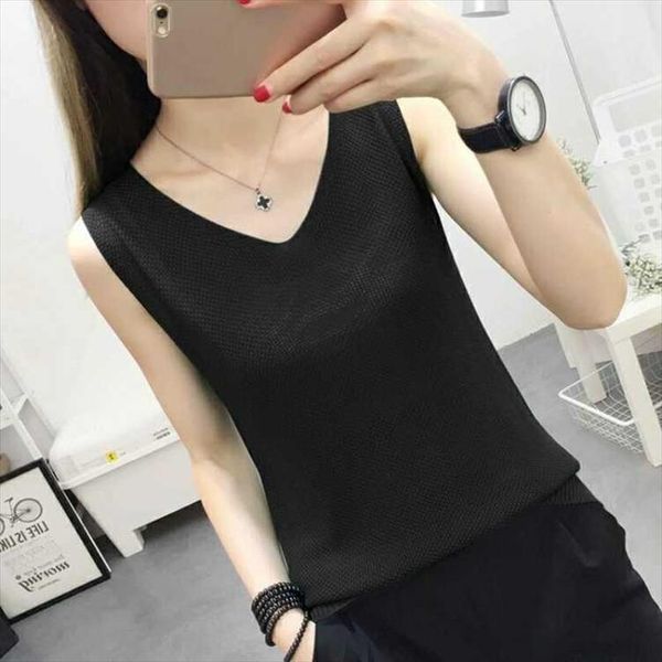 

spring and summer female 2021 new hollow knitted vest loose outside wear thin linen coat large size black and white sleeveless