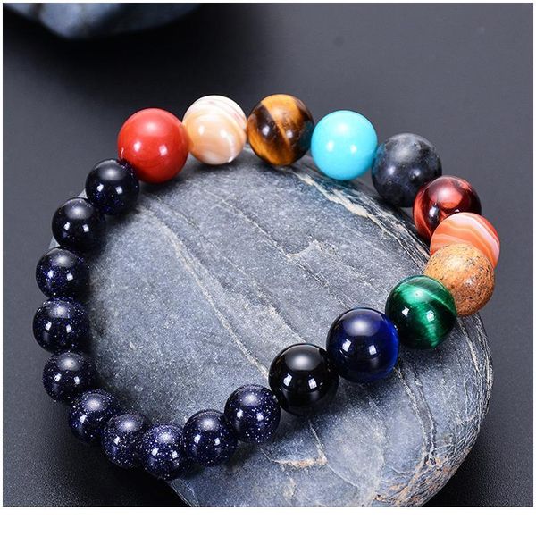 

men bracelet for men women natural stone beaded chakra yoga bracelet universe solar system planets bracelets charm jllshz, Black