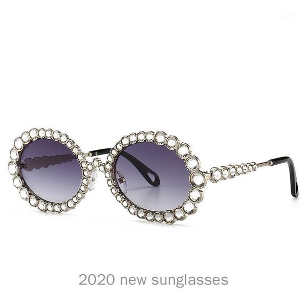 

mincl/diamond vintage round sunglasses women luxury oval sunglasses men rhinestone punk brand designer eyewear nx1, White;black
