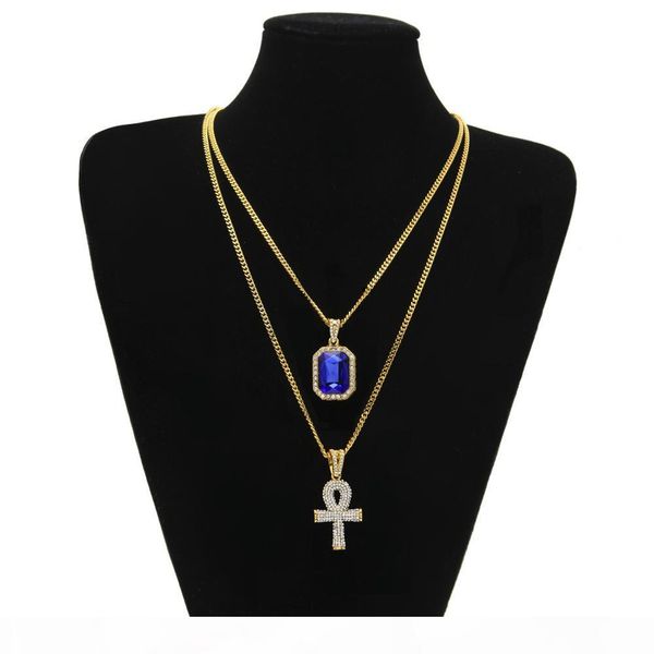 

egyptian ankh key of life bling iced rhinestone cross pendant with rhinestone pendant necklace set men fashion hip hop jewelry wholesale, Silver