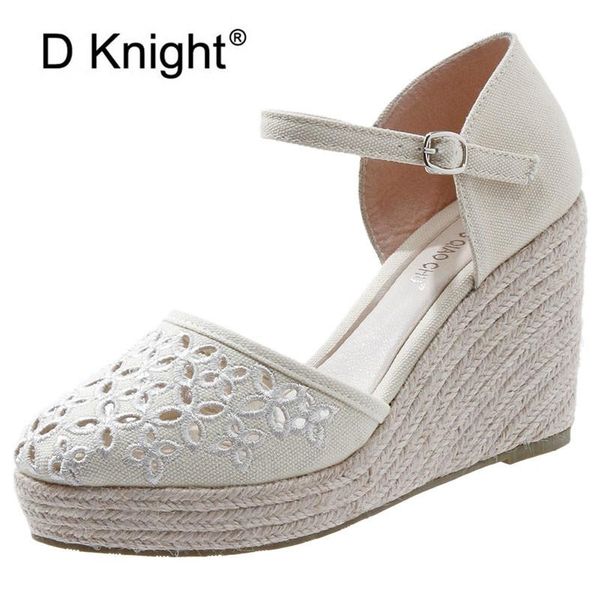 

sandals fashion women wedges shoes high heels casual platform summer buckle strap bohemian canvas woman, Black