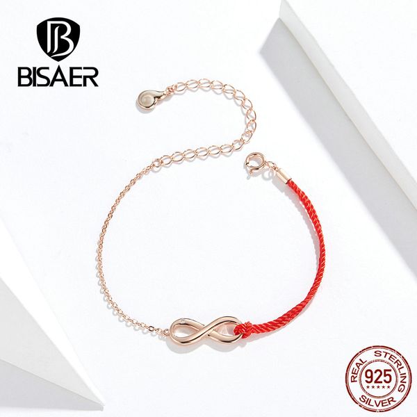 

bisaer infinity bracelets 925 sterling silver infinite love women silver bracelets for women sterling silver jewelry efb015 1028, Black