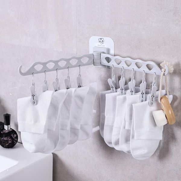 

hooks & rails 050 fashion home useful wall hanging type rotary dual rod 10 clips clothes hanger socks clip rack storage hook 48*14cm