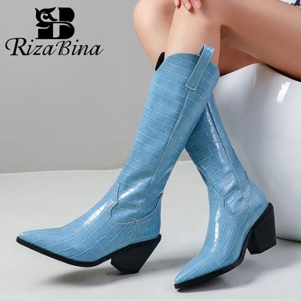 

rizabina women knee boots fashion pointed toe winter warm shoes woman high heel long boot office lady footwear size 32-43, Black