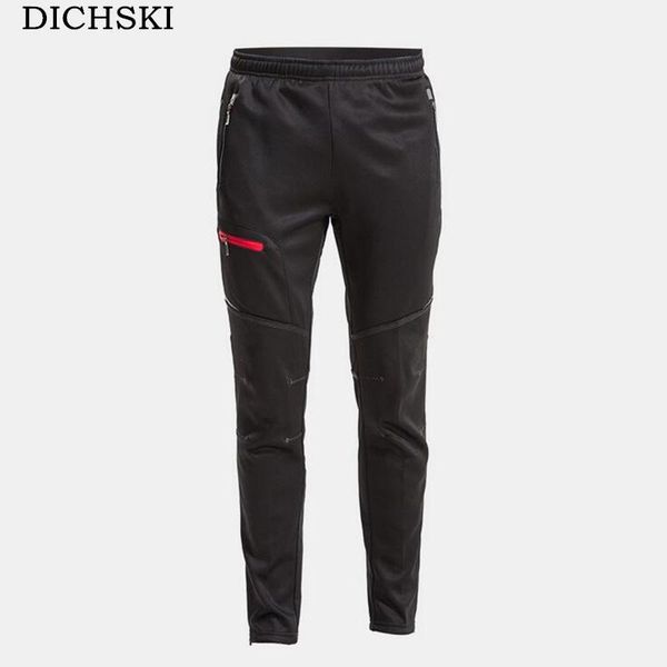 

racing pants dichski men bike long warm thermal fleece pockets winter cycling elastic waist trousers windproof mtb equipmen1, Black;blue