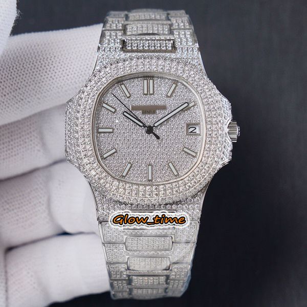 

version gypsophila diamond dial cal.324 sc automatic 5719/10g-010 mens watch silver diamond inlay iced out case bracelet luxry watches, Slivery;brown