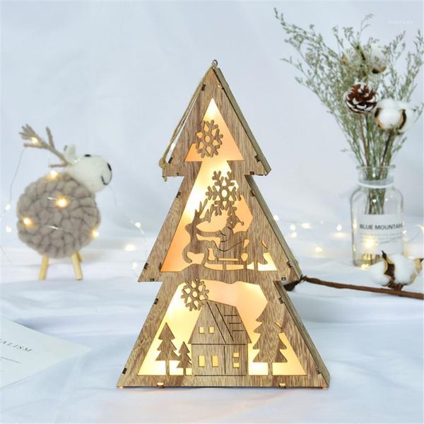 

christmas decorations festival led light wood house tree cute ornaments window holiday decoration1