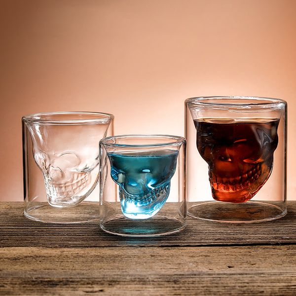 

coffee tumblers mug double-layered transparent crystal skull head glass cup for household whiskey wine vodka bar club beer cups