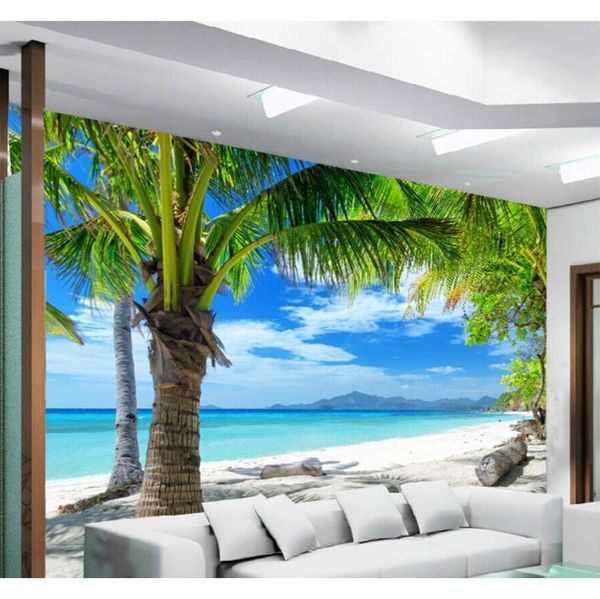 

custom 3d mural mediterranean modern minimalist sea beach coconut wall painting sofa living room tv backgrou jllnsq lucky2005