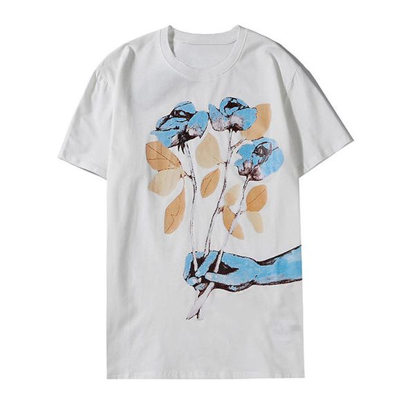 

fashion mens t shirts flower print short sleeve t shirt round neck hip hop men tee, White;black