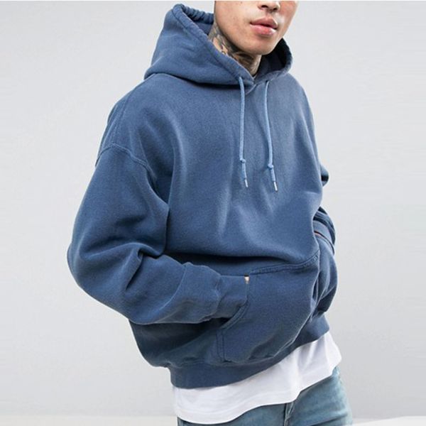 

custom pullover mens vintage inspired oversized hoodie in navy overdye, Black