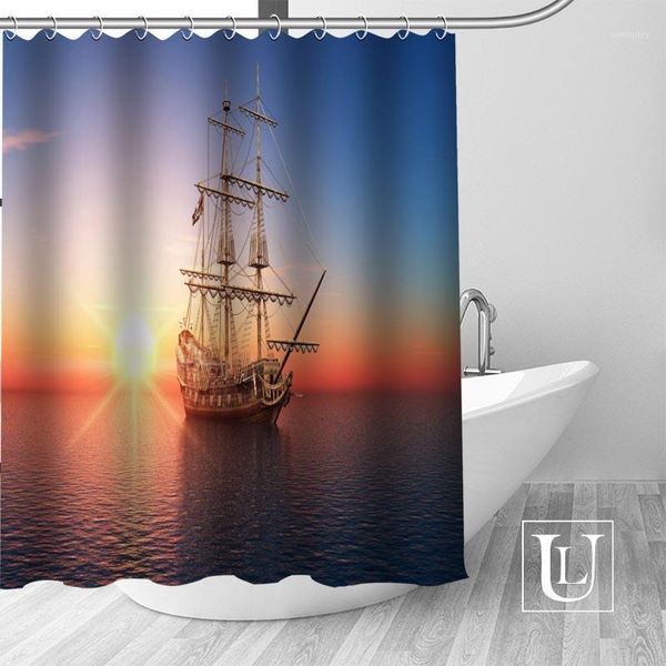 

shower curtains modern custom design sea sunset curtain bathroom polyester fabric1