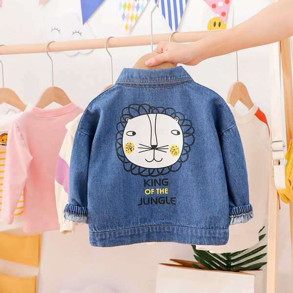 

spring baby boy cartoon lion denim jackets toddler white blue long sleeve cowboy coat kids outerwear newborn cotton casual coats 1005
