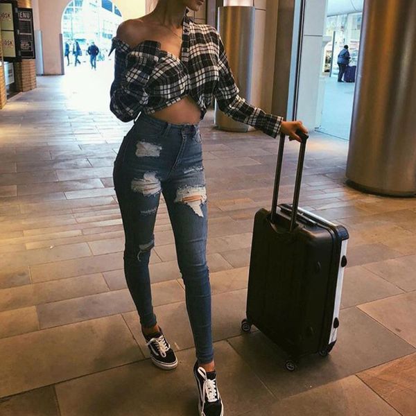 

1c ripped jeans stretch womens jeans, Blue