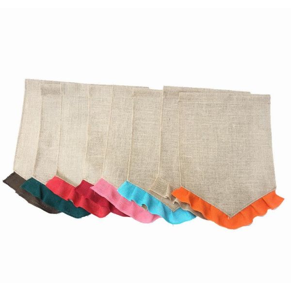 

31*46cm burlap garden flag diy jute ruffle linen yard hanging flag portable blank banner house christmas wedding decor jllbjy sinabag
