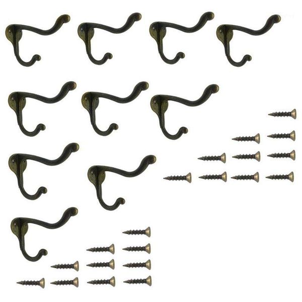 

10 pcs vintage bronze single coat hooks wall mounted single hat towel clothes hooks hangers for bath kitchen garage heavy duty w1