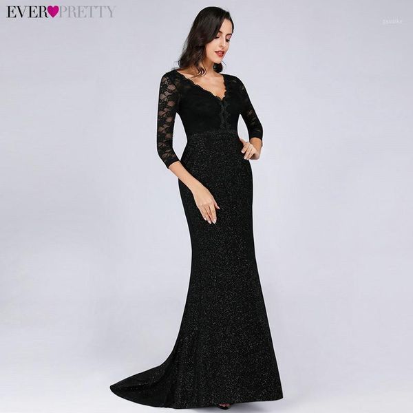 

sparkle evening dresses long 2019 ever pretty ep07856 women elegant half sleeve lace v-neck black mermaid long prom party gowns1, White;black