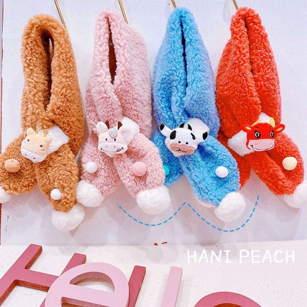 

color hd412a04 - cute cartoon calf lamb children's cross warm neck, Red;brown