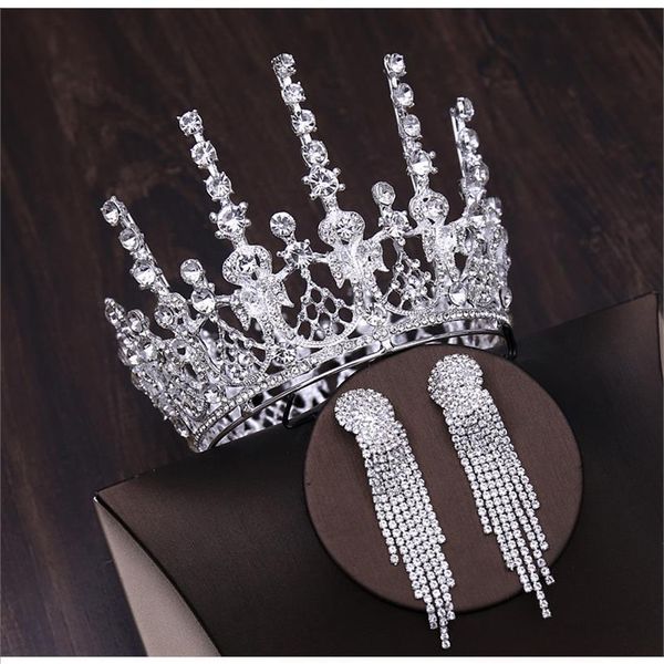 

three pieces of bridal headdress set korean 2020 new crown necklace earring jewelry hair accessories wedding dress, Silver