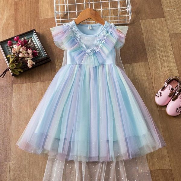 

girl's dresses summer princess 2021 tutu dress for girls wedding kids with cloak birthday party costumes children clothes 3-8y1, Red;yellow