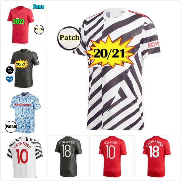 

manchester man 2021 fernandes utd united van de beek greenwood rashford soccer jersey martial football shirt 20 21 kids kit uniforms, Black