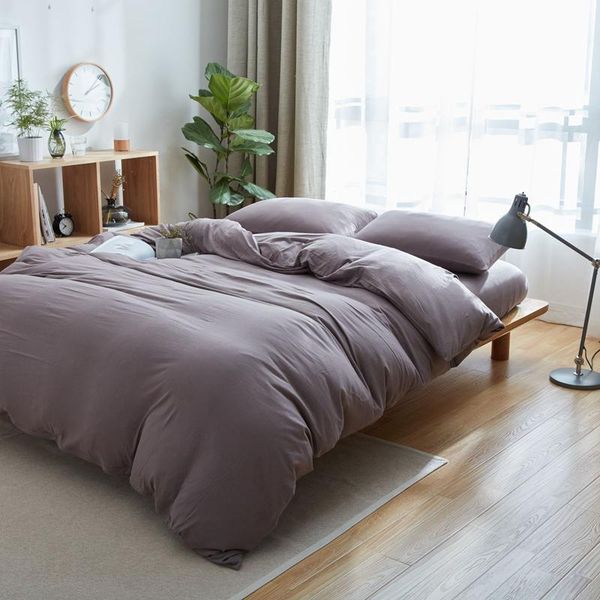 

100% cotton solid color bedding set 4pcs pale pinkish grey bed linen euro double 150cm bed  king doona covers jersey knit