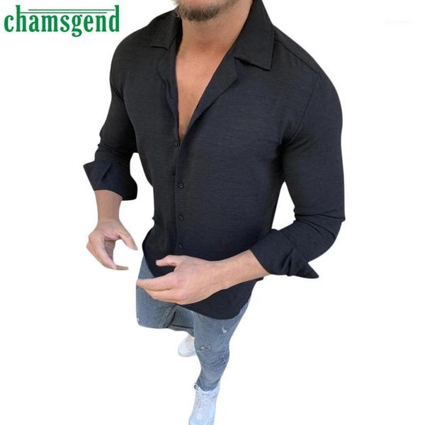 

men's casual shirts chamsgend long sleeve mens 2021 autumn slim fit formal men fashion solid color male tee blouse 1, White;black