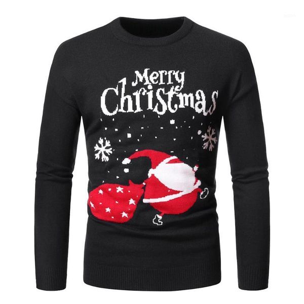 

xmas sweater mens o-neck printing santa claus christmas pullover men warm casual slim oversized ribbed hem coat winter clothes1, White;black