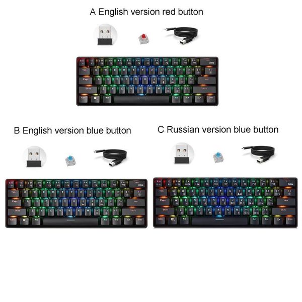 

russian english mechanical keyboard 61 keys usb wired 2.4g wireless dual mode gaming keyboards backlight for deskpc