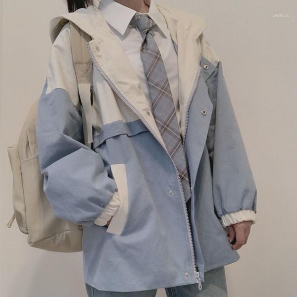 

plus size windbreaker coat blue jackets women long sleeve casual short jacket outerwear coat student1, Black;brown