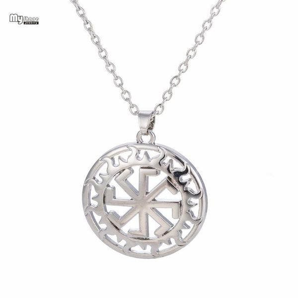 

kolovrat steampunk gears link chain russian wheel solar amulet pendant necklace silver plated