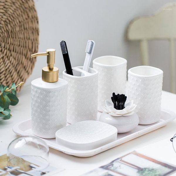 

embossed ceramic sanitary four-piece set of simple white ceramic wash set with tray bathroom supplies wedding wash1
