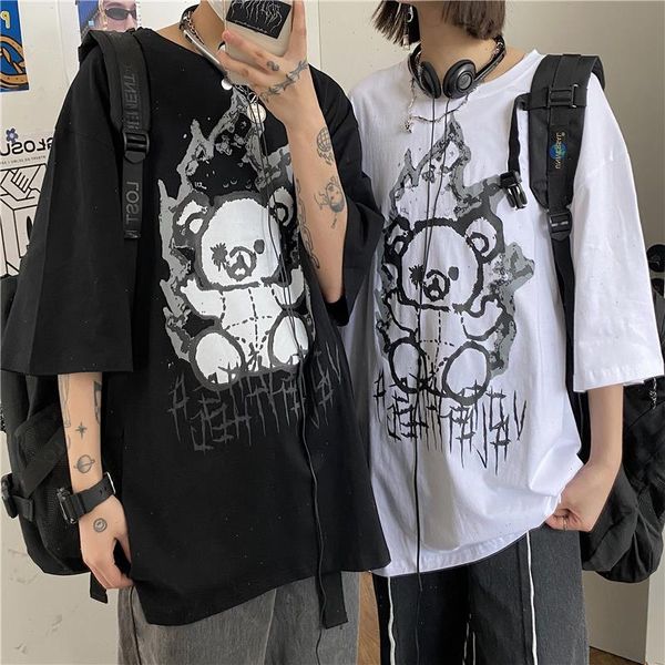 

women goth y2k harajuku tee anime cartoon graphic print plus size short sleeve vintage dropshipping black korean clothes, White