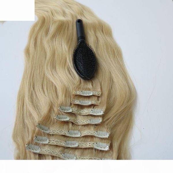 

280g  22inch clip in human hair extensions brazilian hair 613# bleach blonde remy straight hair weaves 8pcs set comb, Black;brown