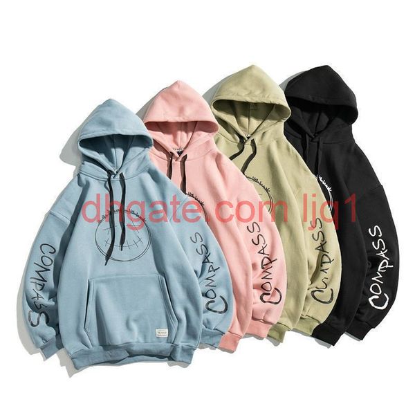 

2020 autumn new couple casual loose sweater men and women all-match japanese hip-hop smiley face hooded top, Black
