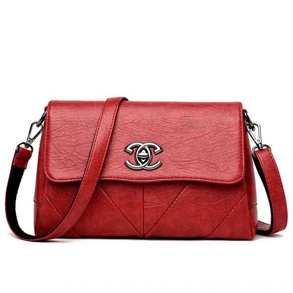 

2019 new women's one shoulder straddle bag fashionable and versatile middle-aged and elderly mother's soft leather splicing small