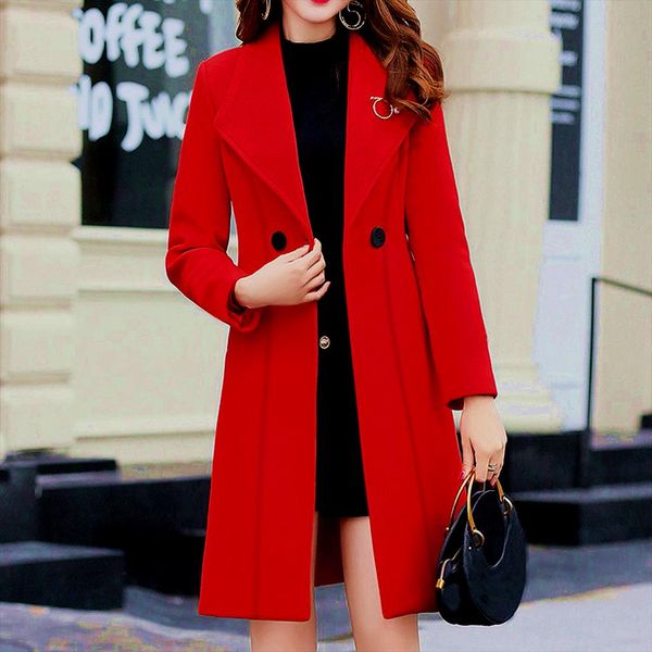 

women work solid vintage winter office long sleeve button woolen jacket coat 2019 autumn winter women girls oversize, Black