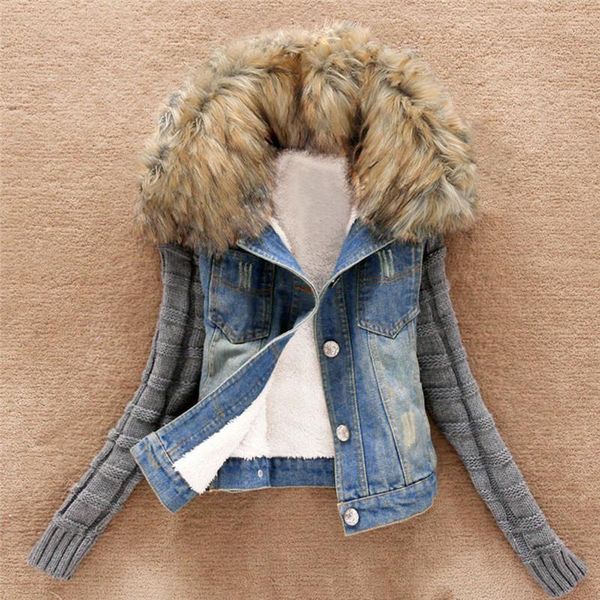 

2020 winter new korean female hooded denim jacket thicken plus velvet short fashion large fur collar cotton-padded jacket n111, Black;brown