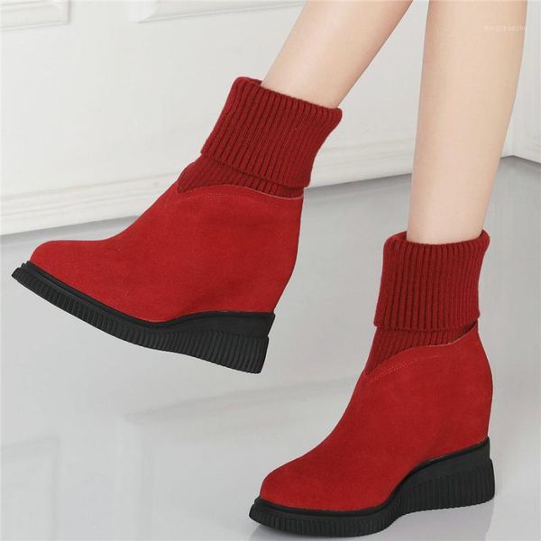 

boots 2021 platform party pumps shoes women genuine leather wedges high heel ankle female fashion sneakers casual shoes1, Black