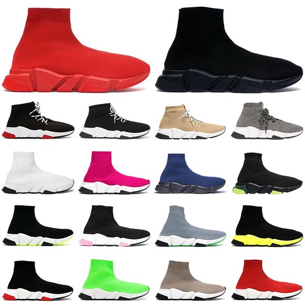 

2022 sock shoes speed trainer men women sneakers high triple black white red cristal beige clearsole fashion mens casual jogging walking