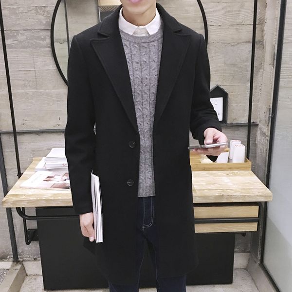 

brand winter men's woolen coat long windbreaker jacket overcoat for male casual outer wear clothing kg-914, Black