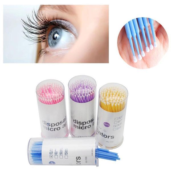 

micro natural eyelashes tattoo removal 100 pcs brush kit new disposable colorful cotton swabs eyelash brus