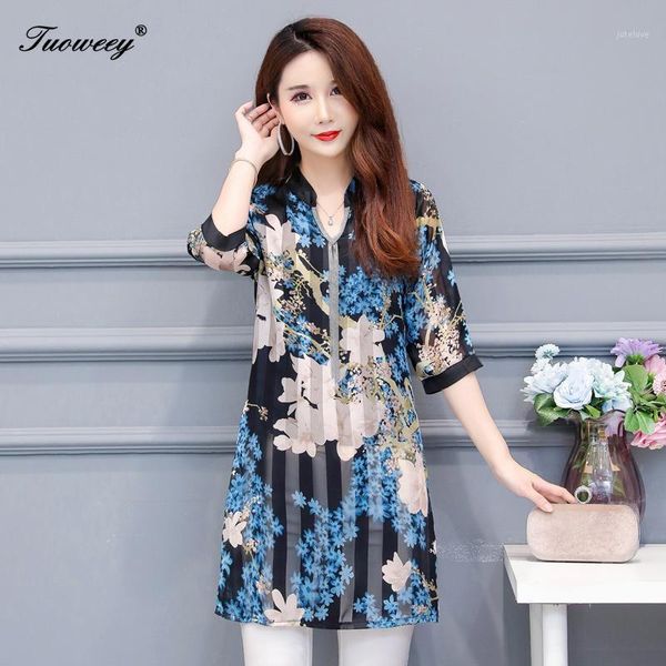 

2020 autumn summer floral loose long shirts plus size 4xl women elegant korean shirt dress party half sleeve blouses1, White