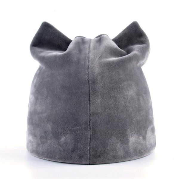 

beanie/skull caps 2021 women's plus velvet beanie hat winter warm polyester beanies ladies solid ear protect girls cute fluff cap soft, Blue;gray
