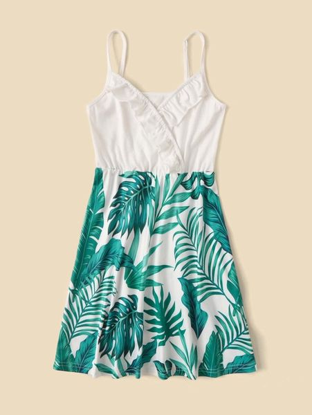 

toddler girls 1pc tropical print ruffle trim cami dress she, Red;yellow