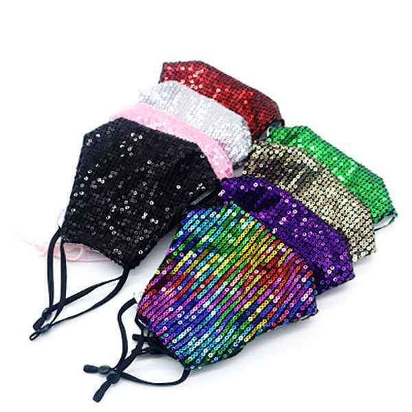 

glitter sequin fashion face mask cross-border spot personality glitter dust mask three layers of cotton belt filter dazzle colorful mask