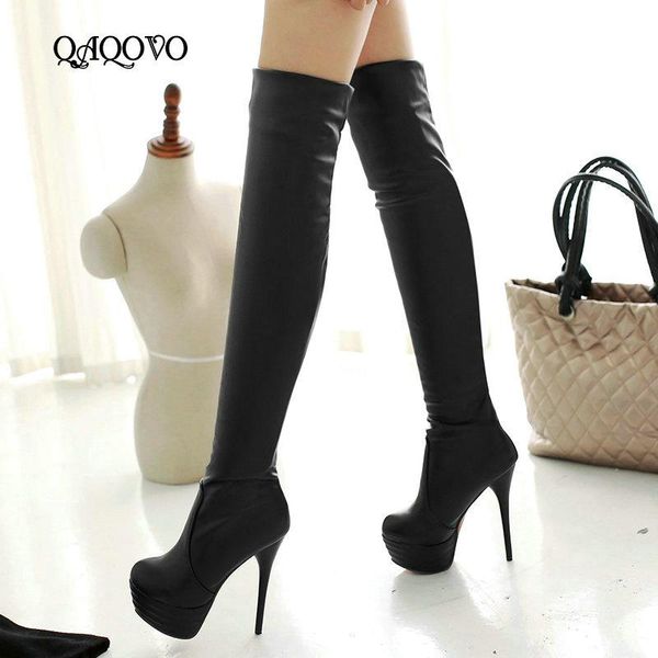 

fashion thigh boots women platform over the knee boots super high heel comfort round toe warm winter women, Black